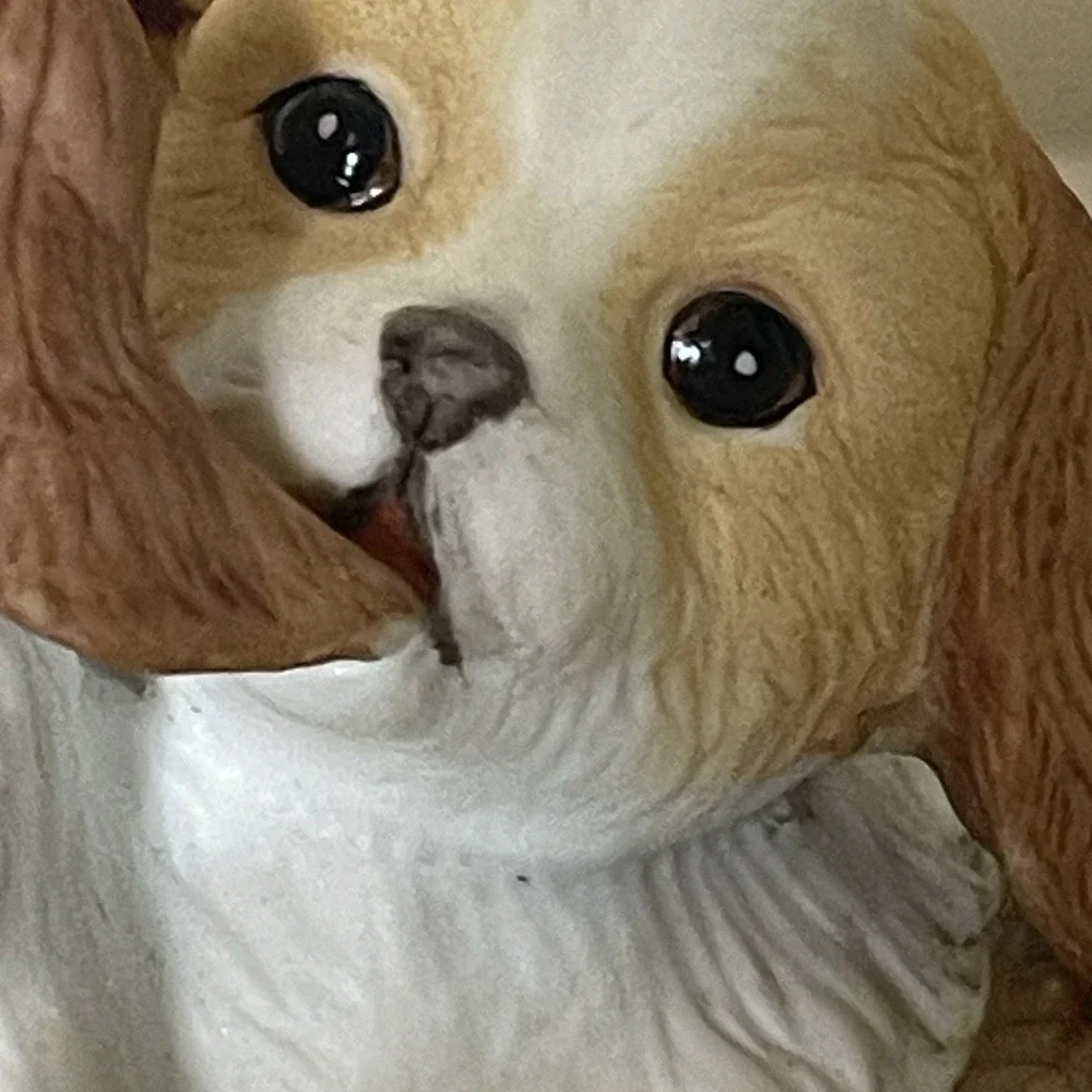 Vintage Homco 1990 Puppies‎ In Basket Figurine Masterpiece Porcelain Dog Decor